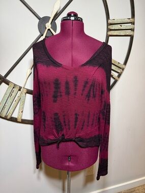 Chance or Fate Tie-Dye Knit Long Sleeve Top in Burgundy